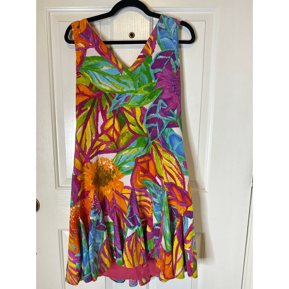 Lauren Ralph Lauren Dress 8 Floral V-Neck Sleeveless Drop Waist Tropical Dress - Picture 5 of 5